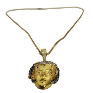 Punk Mens American Rapper Singer XXXTentacion Head Pendant Chain Necklace Gold